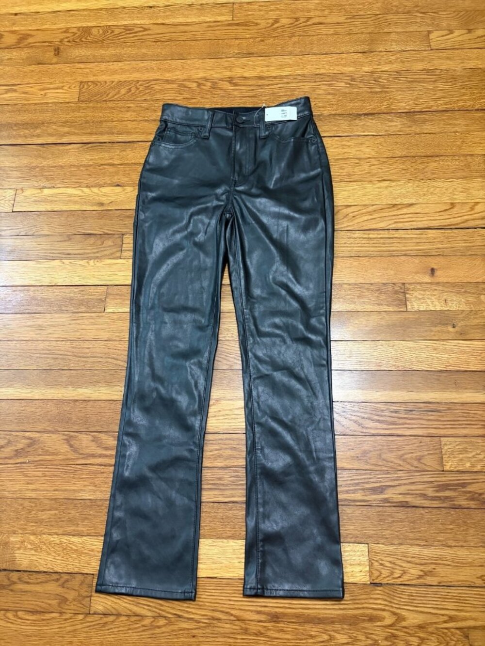 Gap Womens Vintage Slim Faux Leather Pants Sz 0 0/25 Black High Rise NWT NEW $80